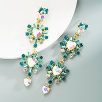 Exaggerated Multi-layer Hollow Heart-shaped Alloy Rhinestones Long Earrings main image 3