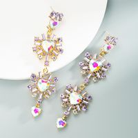 Exaggerated Multi-layer Hollow Heart-shaped Alloy Rhinestones Long Earrings main image 4