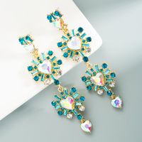 Exaggerated Multi-layer Hollow Heart-shaped Alloy Rhinestones Long Earrings main image 5