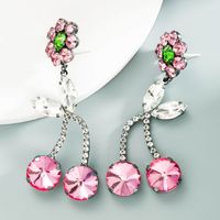 Korean Style Pink Cherry Flower Full Diamond Long Earrings main image 1