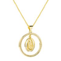 Fashion Round Hollow Virgin Mary Cross Pendant Copper Inlaid Zircon Necklace main image 6