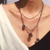 Titanium Steel Smiley Face Necklace Fashion Double-layer Pendant Clavicle Chain Sweater main image 2