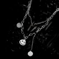 Titanium Steel Smiley Face Necklace Fashion Double-layer Pendant Clavicle Chain Sweater main image 3