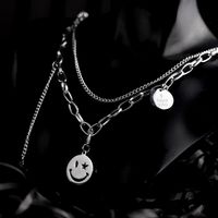 Titanium Steel Smiley Face Necklace Fashion Double-layer Pendant Clavicle Chain Sweater main image 5