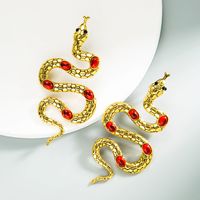 Punk Style Metal Snake-shaped Winding Inlaid Gemstone Earrings sku image 2