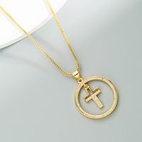 Fashion Round Hollow Virgin Mary Cross Pendant Copper Inlaid Zircon Necklace sku image 1