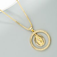 Fashion Round Hollow Virgin Mary Cross Pendant Copper Inlaid Zircon Necklace sku image 2