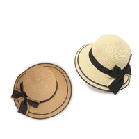 Korean Style Bow Wide-brimmed Sunshade Parent-child Straw Hat main image 5