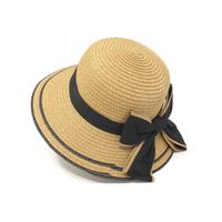 قبعة من القش بفيونكة على الطراز الكوري مظلة واسعة الحواف للوالدين والطفل main image 6