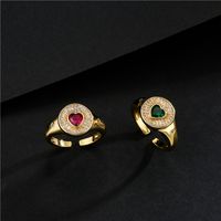 Retro Copper Red/green Zircon Heart Ring main image 5