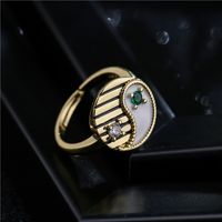 Fashion Oil Drop Copper Inlaid Zircon Tai Chi Gossip Ring main image 4