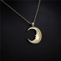 Fashion Copper Micro-inlaid Zircon Large Moon Pendant Necklace main image 4