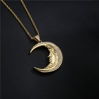 Fashion Copper Micro-inlaid Zircon Large Moon Pendant Necklace main image 5