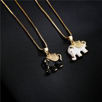 Fashion Black And White Two-color Oily Elephant Pendant Necklace main image 2