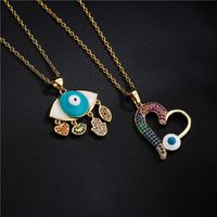 Fashion Blue And White Two-color Oil Dripping Devil's Eye Zircon Necklace main image 4
