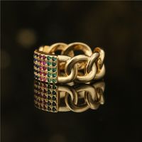 Retro Copper Color Zirconium Full Diamond Cuban Chain Open Ring main image 4