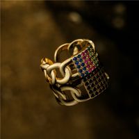 Retro Copper Color Zirconium Full Diamond Cuban Chain Open Ring main image 5