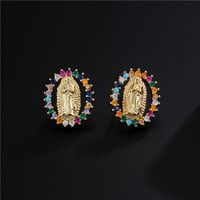 Fashion Virgin Mary Copper Plated Gold Micro-inlaid Zircon Earrings main image 2