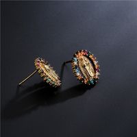 Fashion Virgin Mary Copper Plated Gold Micro-inlaid Zircon Earrings main image 3