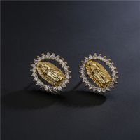 Fashion Virgin Mary Copper Plated Gold Micro-inlaid Zircon Earrings main image 4