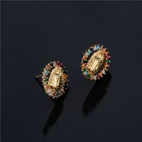 Fashion Virgin Mary Copper Plated Gold Micro-inlaid Zircon Earrings main image 5