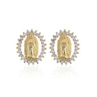 Fashion Virgin Mary Copper Plated Gold Micro-inlaid Zircon Earrings main image 6