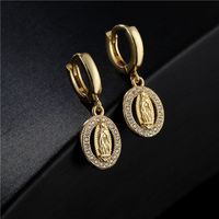 Fashion Classic Virgin Mary Shape Copper Micro-inlaid Earrings main image 3