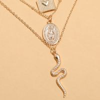 Exaggerated Style Long Multi-layer Metal Snake Portrait Lock Necklace main image 4
