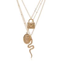 Exaggerated Style Long Multi-layer Metal Snake Portrait Lock Necklace main image 5
