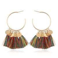 Bohemian Round Piece Colorful Wire Pendant Tassel Earrings main image 1