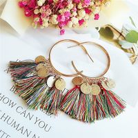 Bohemian Round Piece Colorful Wire Pendant Tassel Earrings main image 3