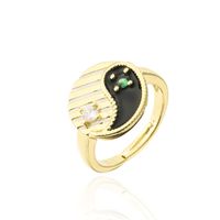 Fashion Oil Drop Copper Inlaid Zircon Tai Chi Gossip Ring sku image 1