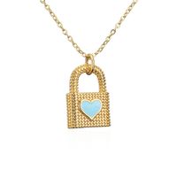 Fashion Dripping Oil Heart Shape Lock Pendant Necklace sku image 1