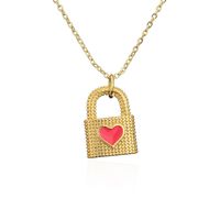 Fashion Dripping Oil Heart Shape Lock Pendant Necklace sku image 2