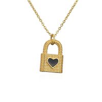 Fashion Dripping Oil Heart Shape Lock Pendant Necklace sku image 3