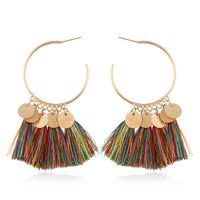 Bohemian Round Piece Colorful Wire Pendant Tassel Earrings sku image 1