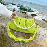 Korean Solid Color Pearl Chain Dumpling Cloud Bag main image 6