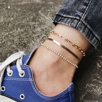 Retro Multi-layer Chain Full Diamond Anklet Three-piece Set sku image 1