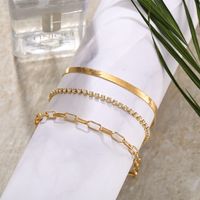 Retro Multi-layer Chain Full Diamond Anklet Three-piece Set main image 3