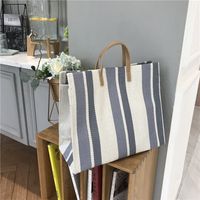 Korean Retro Striped Large Capacity Canvas Bag sku image 3