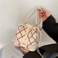 Korean Fashion Checkered Pattern Messenger Bucket Bag main image 1