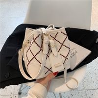 Korean Fashion Checkered Pattern Messenger Bucket Bag main image 4