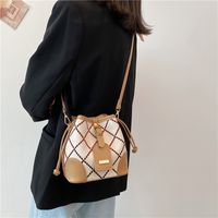 Korean Fashion Checkered Pattern Messenger Bucket Bag sku image 2