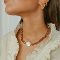 Collar De Perlas De Cadena Gruesa De Acero Inoxidable Chapado En Oro De Moda main image 3