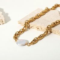 Collar De Perlas De Cadena Gruesa De Acero Inoxidable Chapado En Oro De Moda main image 5