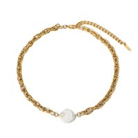 Fashion Gold-plated Stainless Steel Thick Chain Pearl Necklace main image 6
