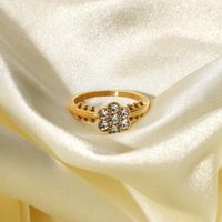 Fashion Snowflake Gold-plated Zircon Stainless Steel Ring main image 5