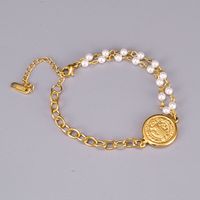 Fashion Half Bead Pearl Queen Portrait Round Pendant Bracelet Wholesale main image 2