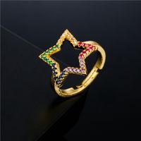 Fashion Hollow Five-pointed Star Copper Micro-inlaid Adjustable Ring main image 1