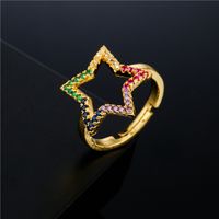 Fashion Hollow Five-pointed Star Copper Micro-inlaid Adjustable Ring main image 2